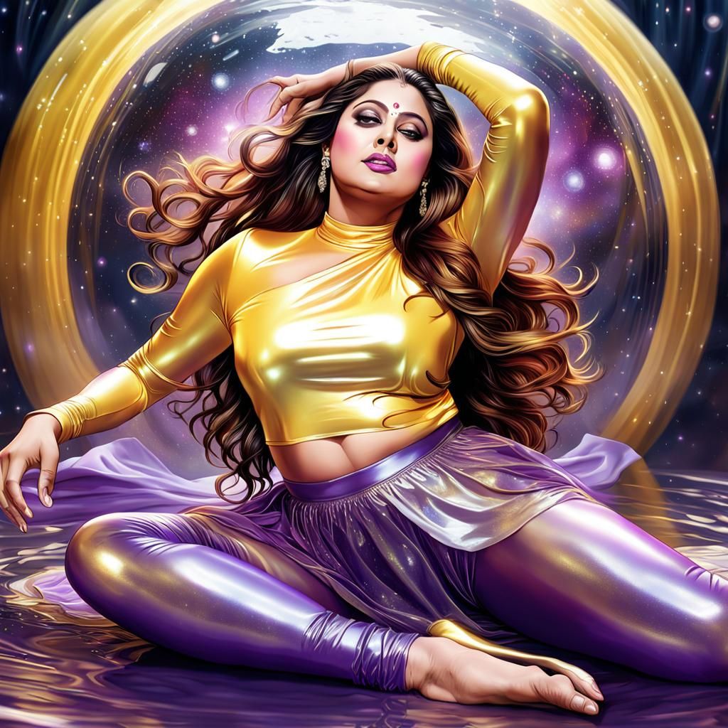 Voluptuous Actress in a Cosmic Holographic Illustration