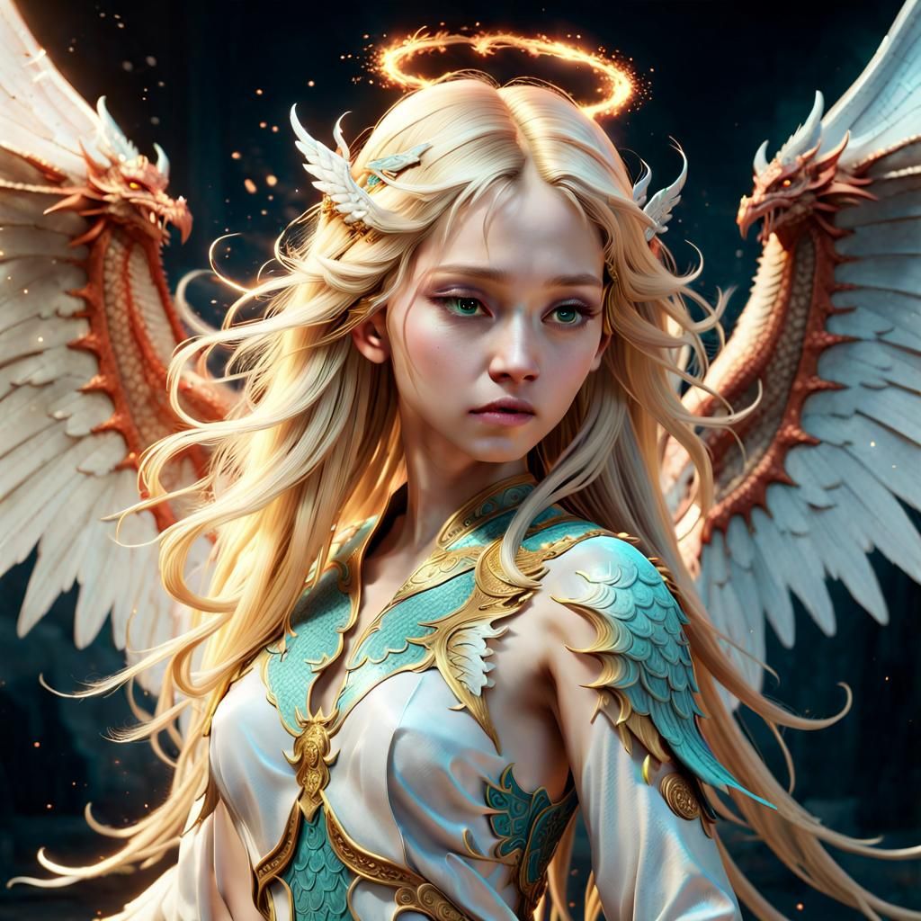 Dragon-winged Angel: Hyperrealistic Detailed Photograph