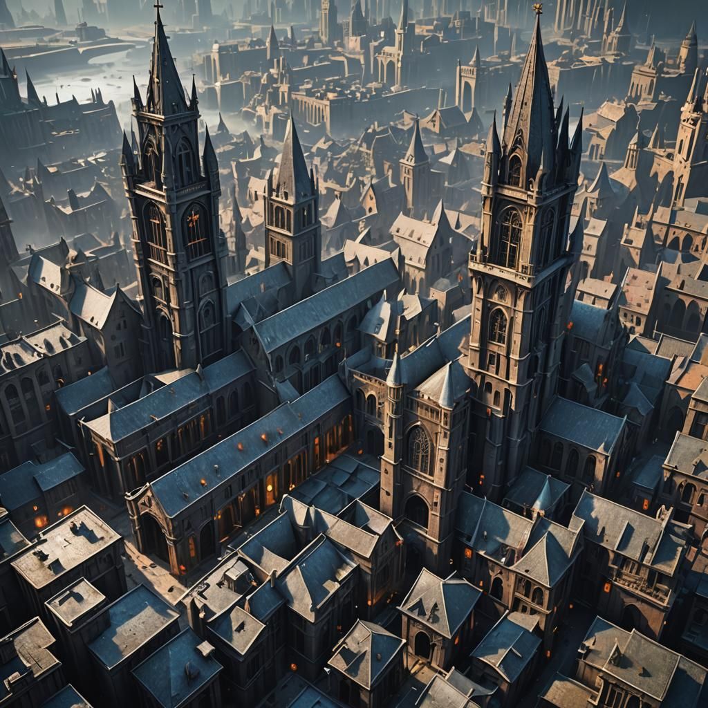 Futuristic Medieval City in Detailed Matte Painting