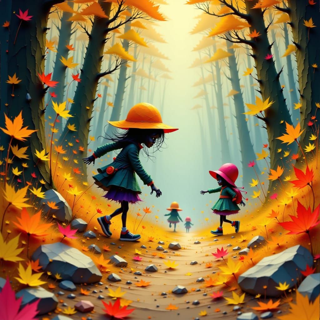Adventurous Autumn Leaves in Whimsical Forest