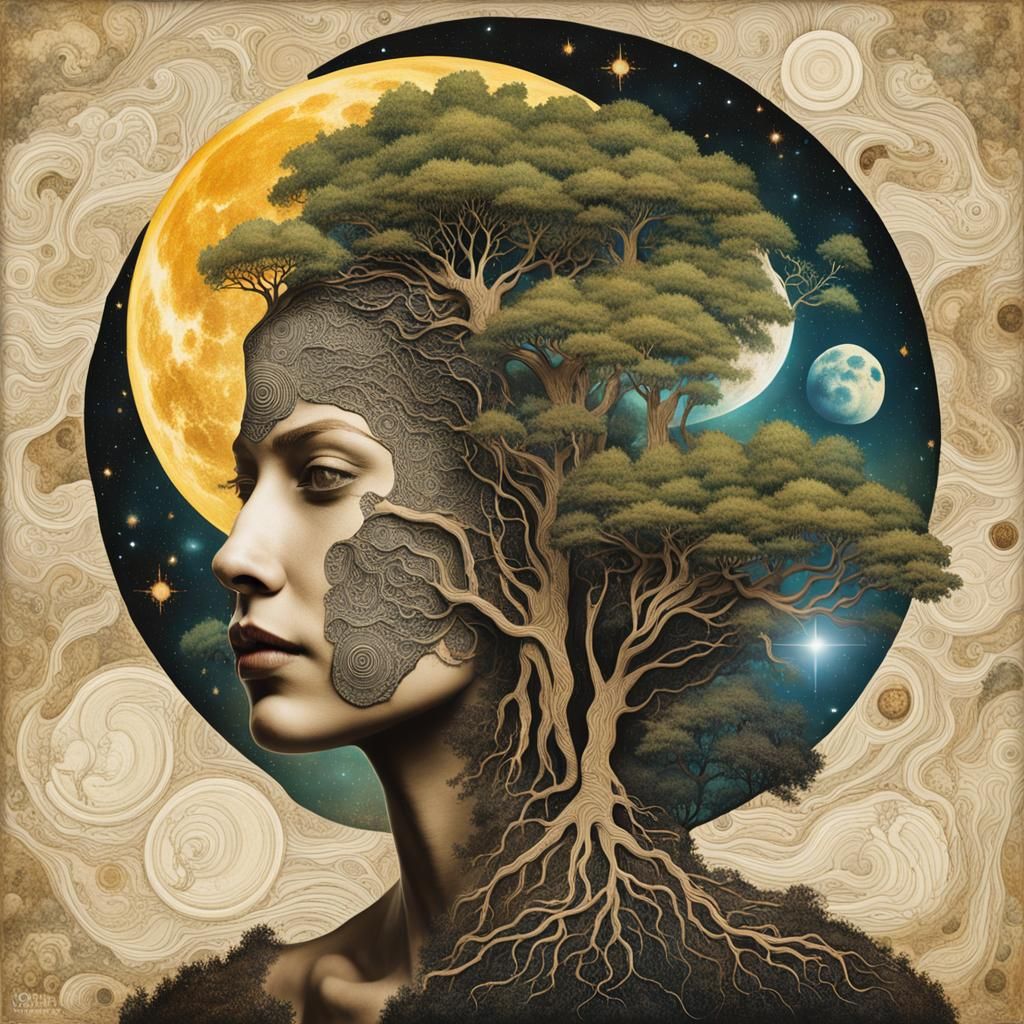 Surreal Cosmic Landscape with Transhumanist Woman