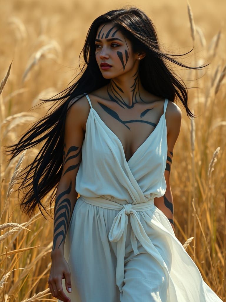 Hyper-Realistic Zebra Girl Walks Through Golden Fields