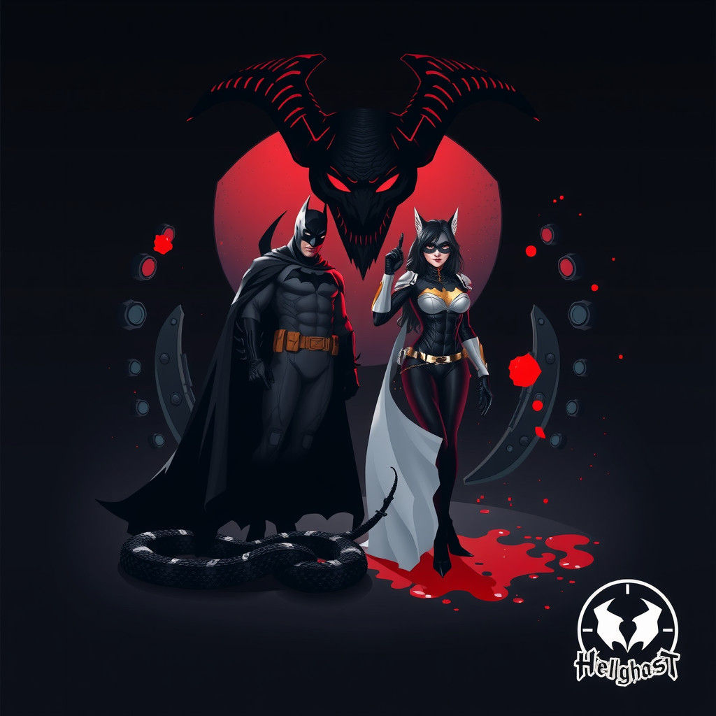 Batman and Catwoman Cyberpunk Vector Art