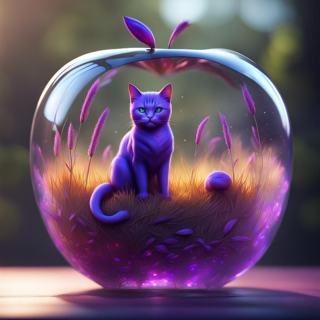 Purple Grass and Cats in Glass Apple