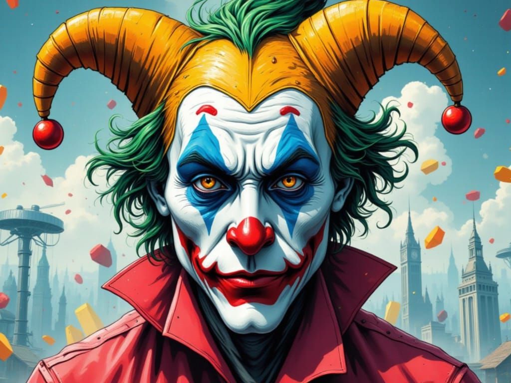 JESTER <lora:Chaotic and Sporadic:1.0><lora:Cosmic Clear Pop:1.0>