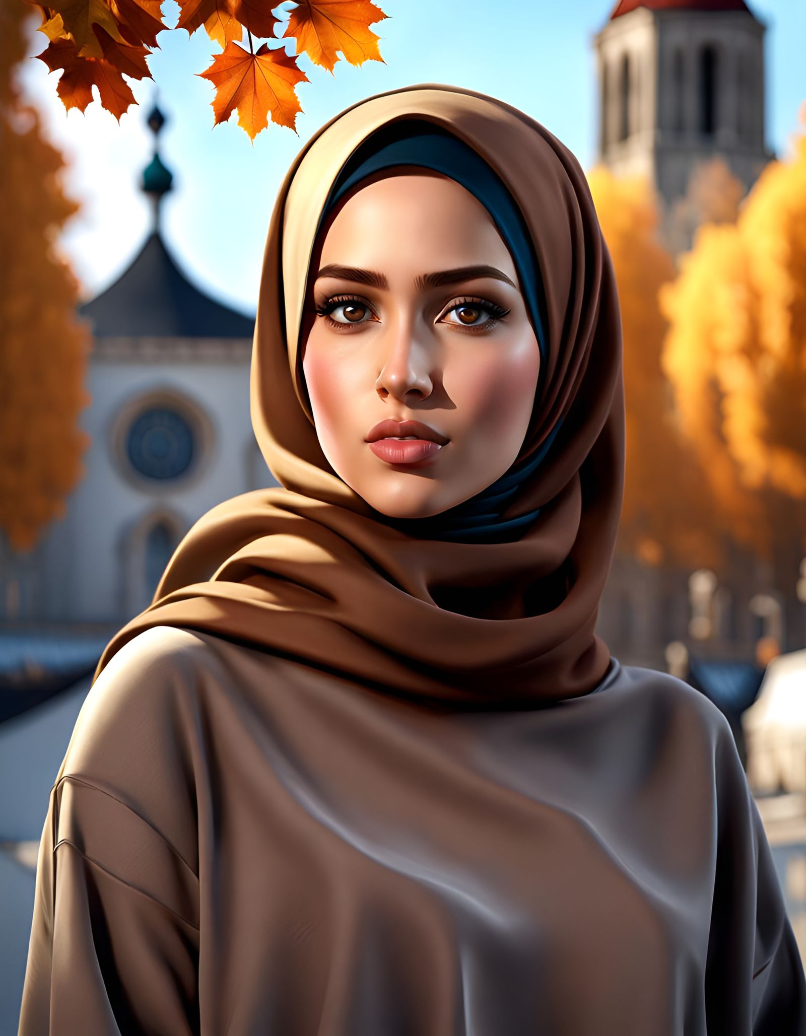 Stunning Hijabi Girl in Autumn Nuremberg, Digital Art