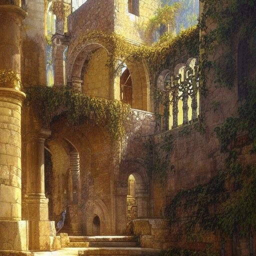 Golden Venetian Castle Ruins with Arches