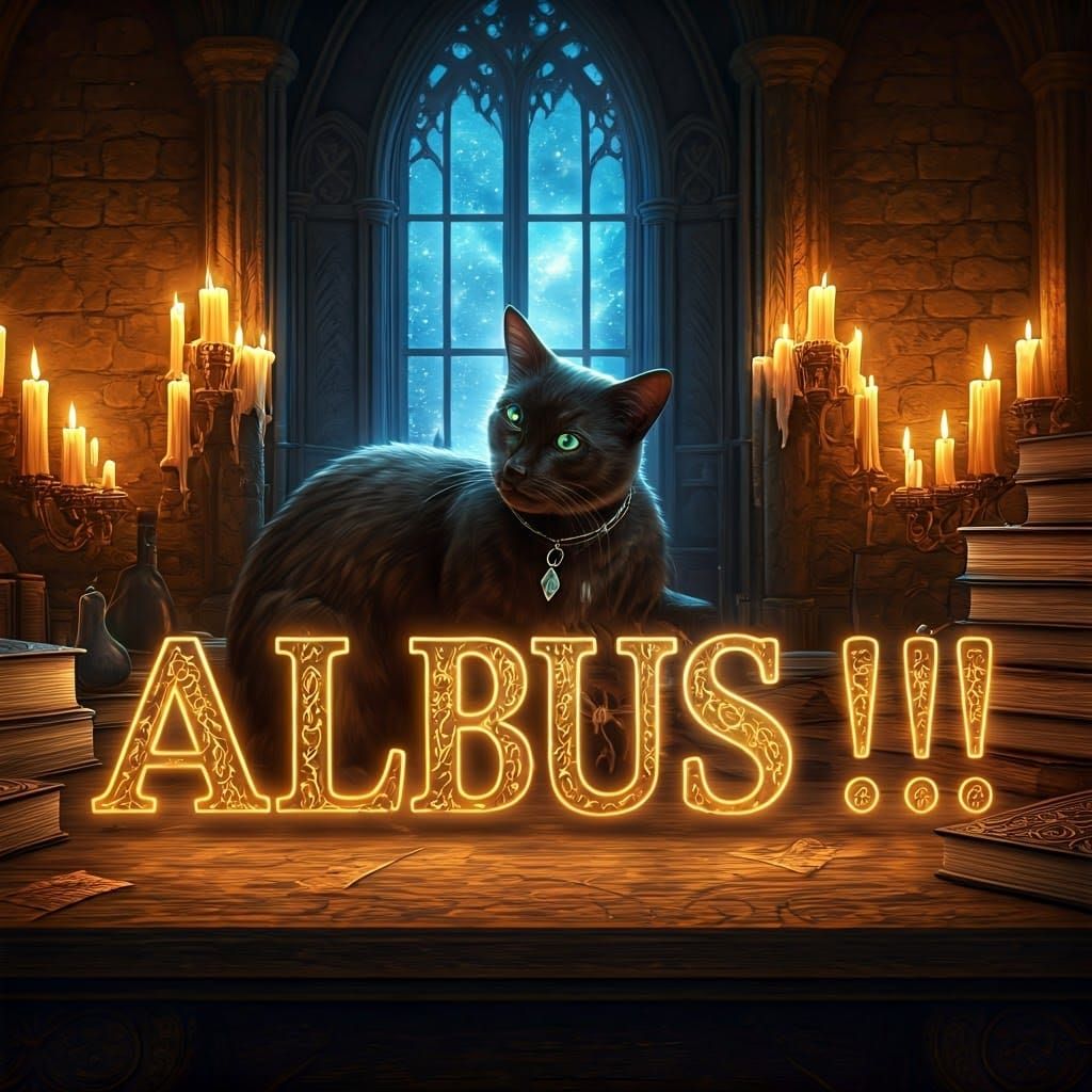 Sleek Black Cat Scratches Ancient Wizard's Desk in Mysteriou...