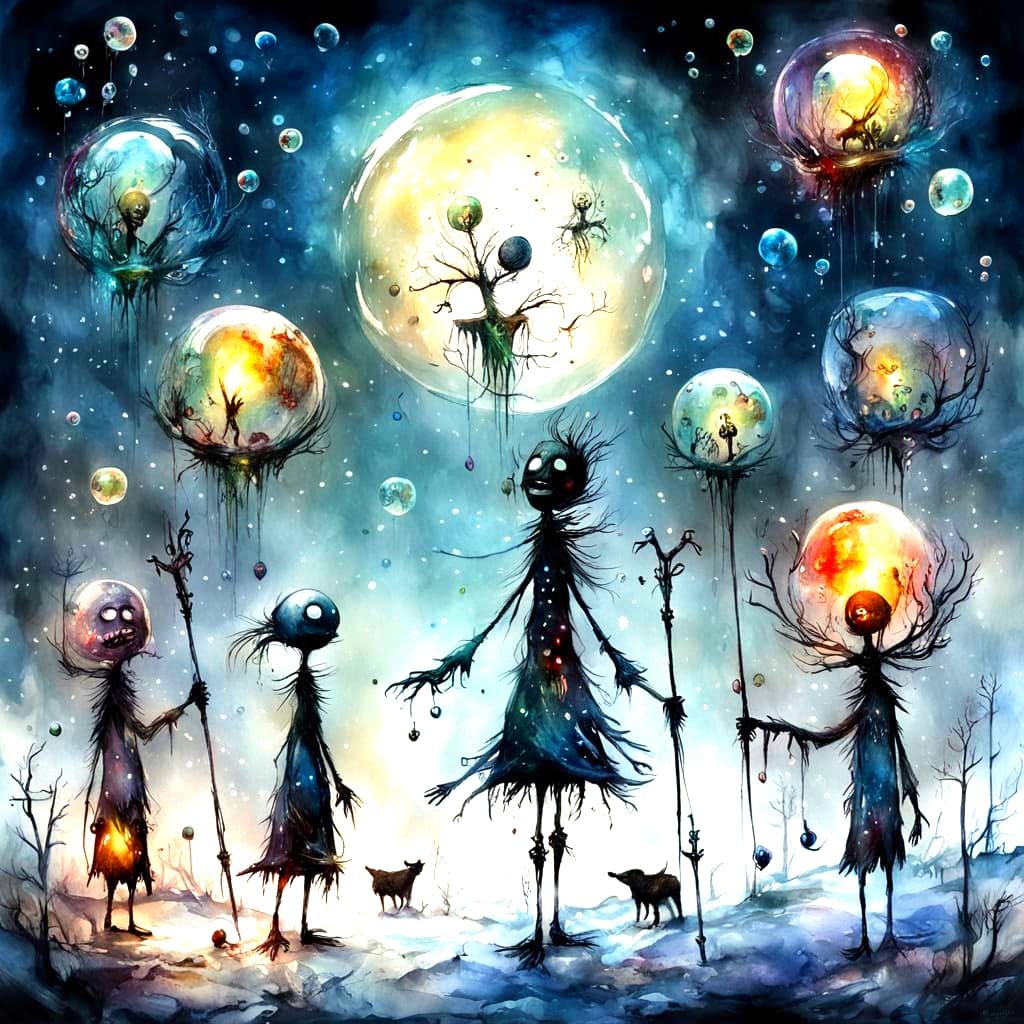 Gothic Stick Figures in Winter Wonderland