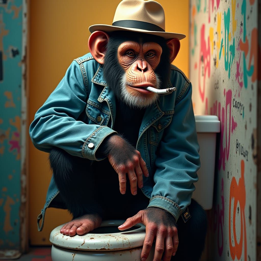 Chimpanzee in Fedora Smoking, Splash Art Style