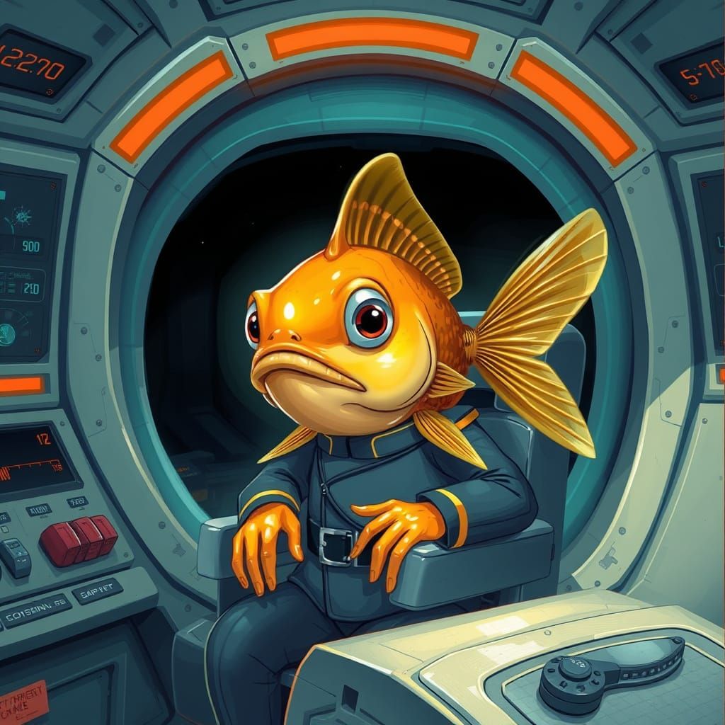 Goldfish Captain Commands Star Trek Spaceship