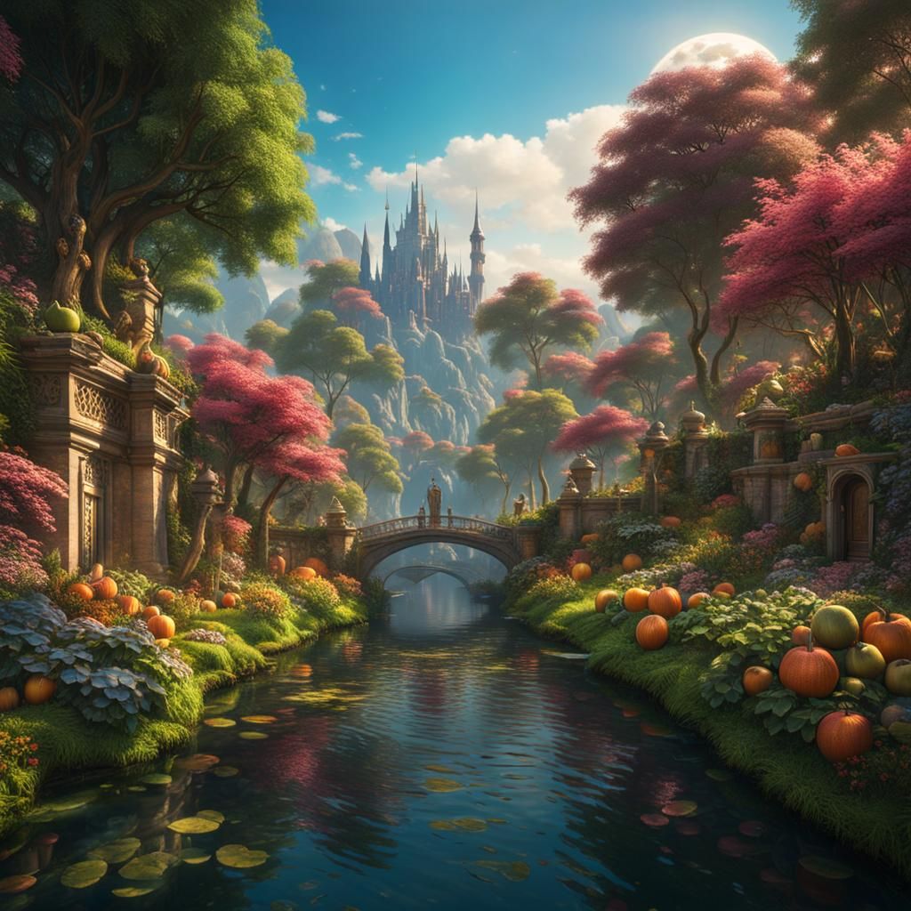 Heavenly Paradise: Water Canals, Meadows, and Angels