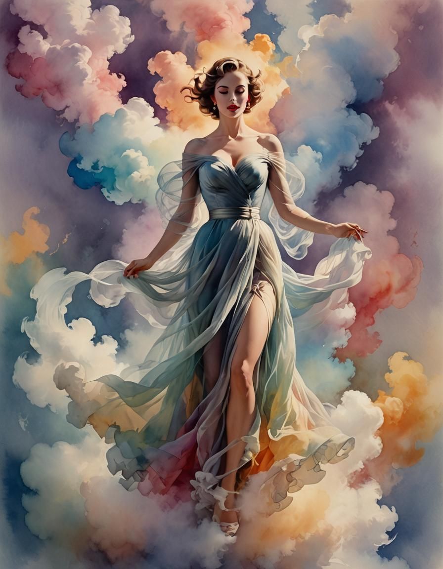 Ethereal Apparition Ascending in Watercolor Hues