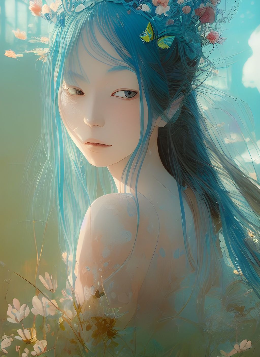 Beautiful Water Princess Portrait in Digital Illustration