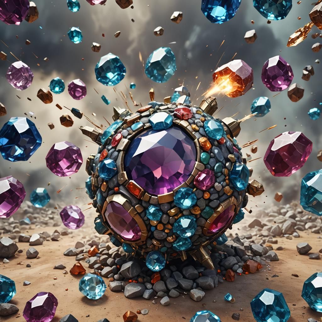 Gemstone Grenade Explosion in Digital Art Style