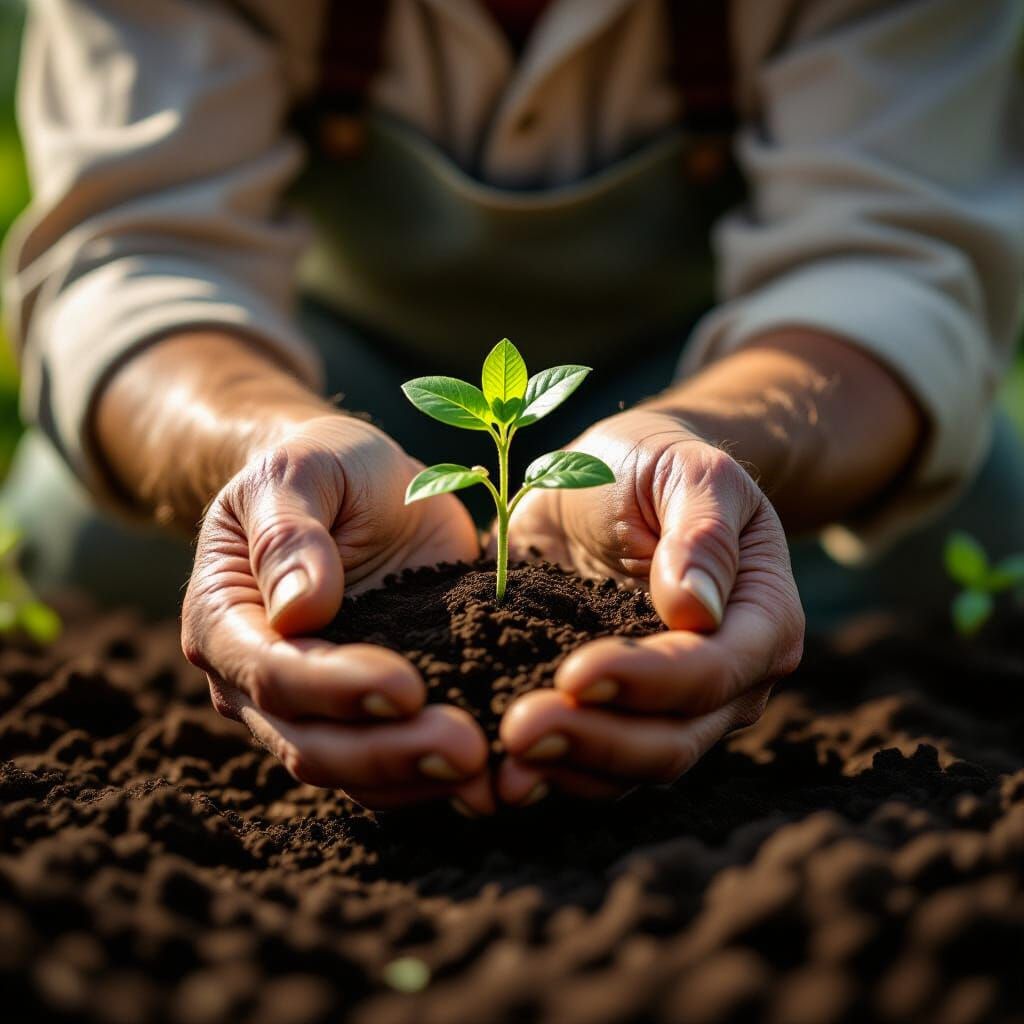 Gardener's Hands Gently Hold New Life