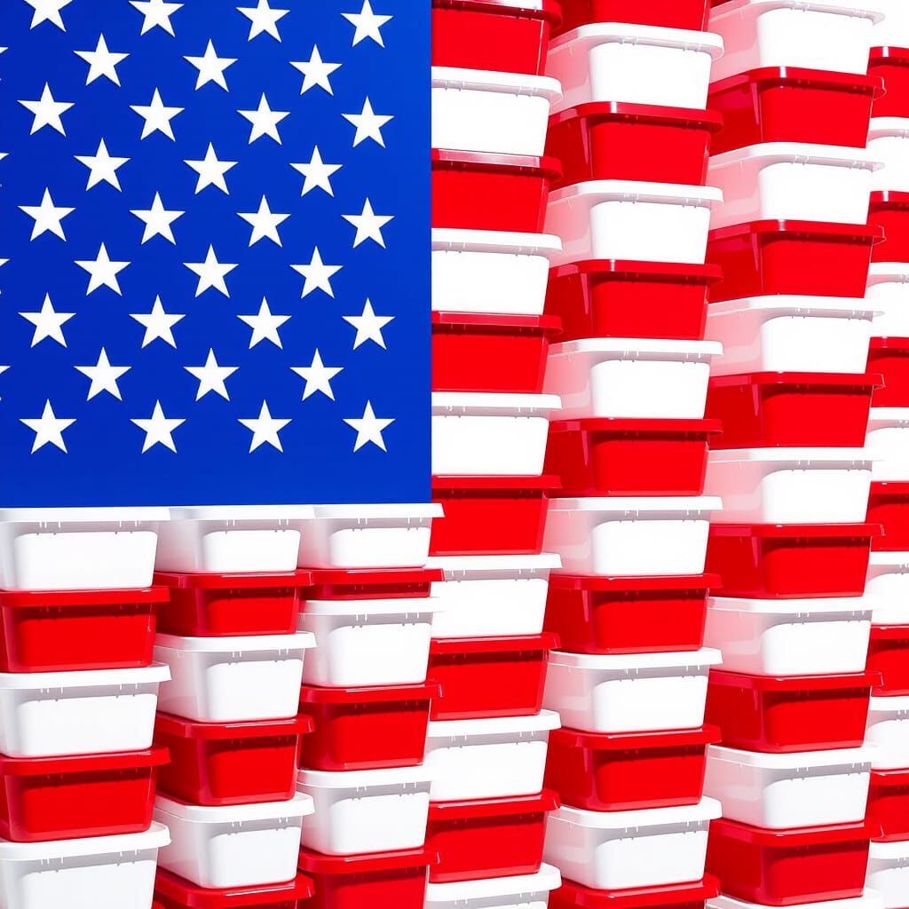 Plastic Containers Form American Flag in Graphic Art Style
