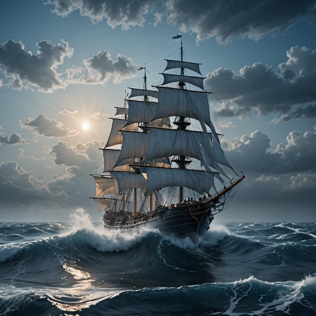 Surreal Sailing Ship of Water and Mist