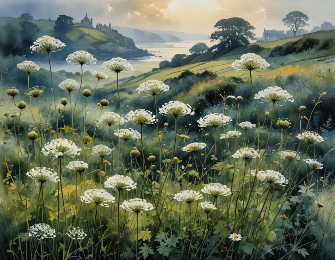 Detailed Umbellifers Illustration in Watercolor Style