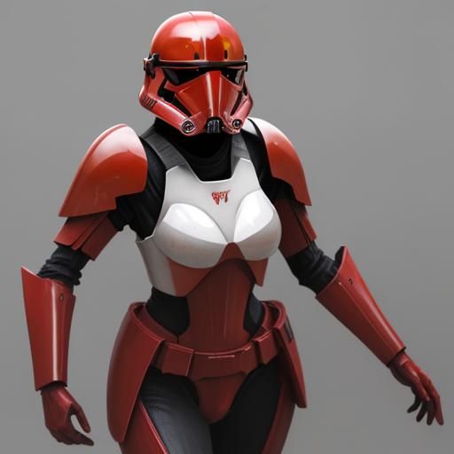 Futuristic Red Armored Female Trooper