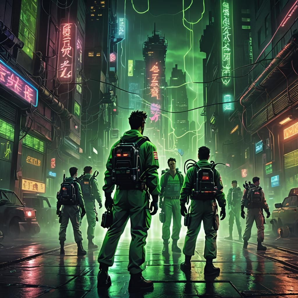 Ghostbusters in the Matrix: Cyberpunk Digital Art