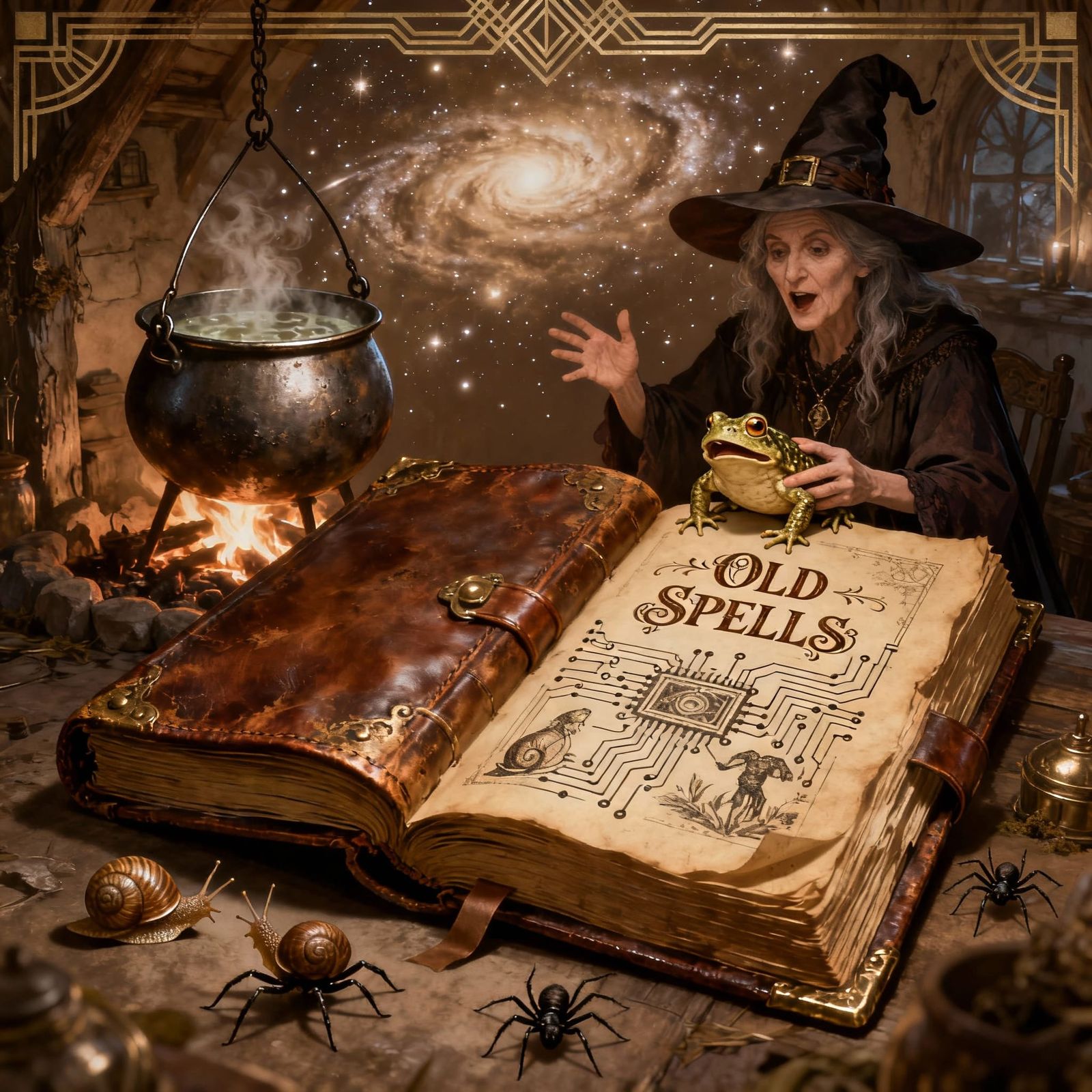 Witch Chanting Spells from Illuminated Manuscript