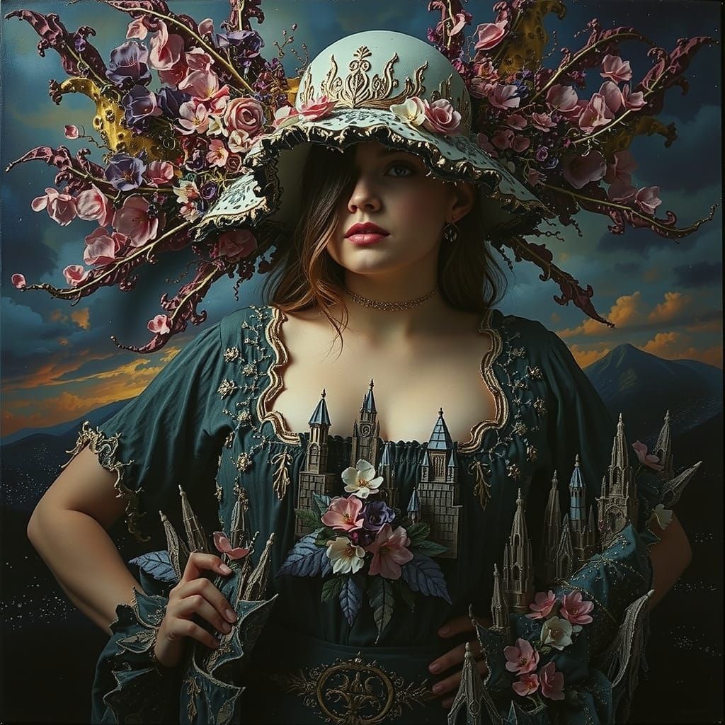 Dreamlike Amoeboid Landscape Painting with Soft Mountains an...