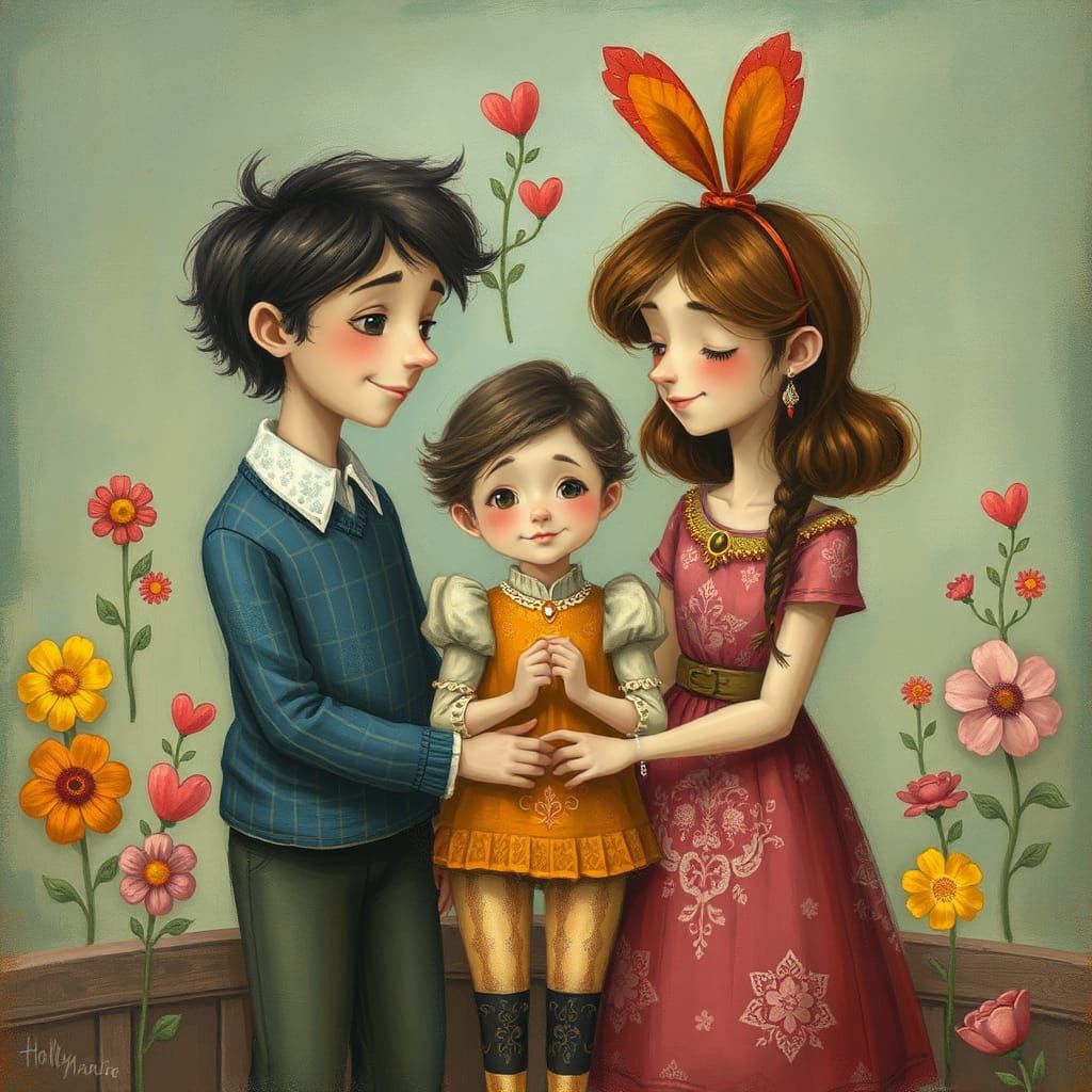 Vintage Storybook Illustration of Friendship