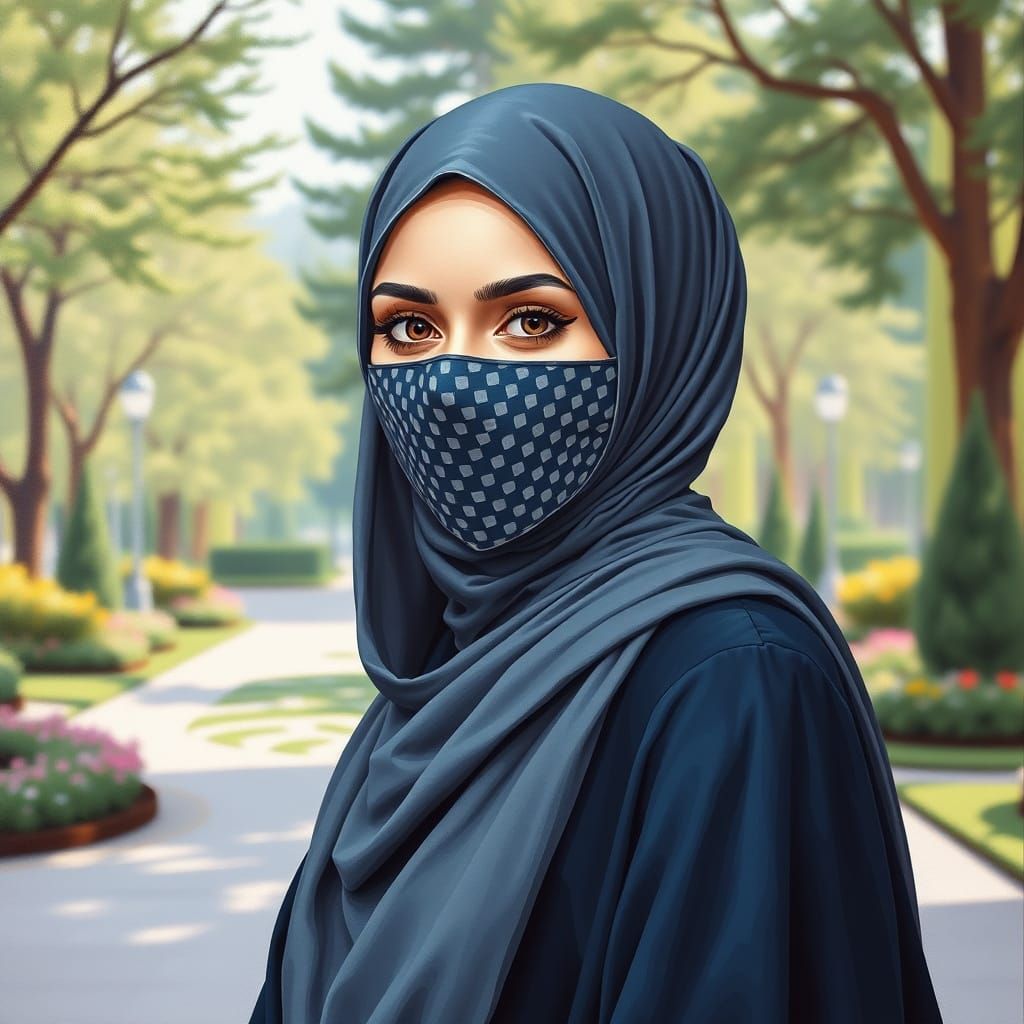 Minimalist Oil Painting of Elegant Woman in Garden