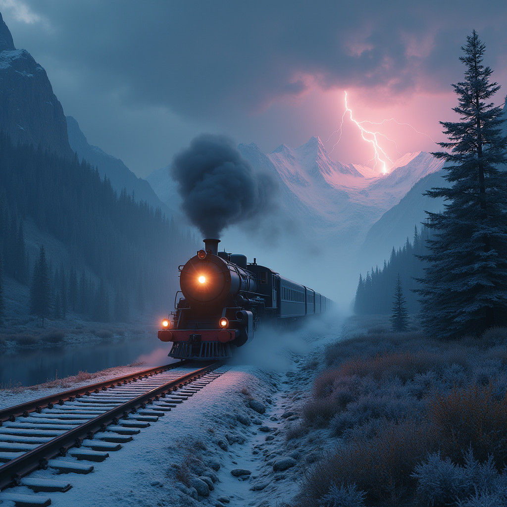 Steam Train Journey Through Snowy Mountain Pass
