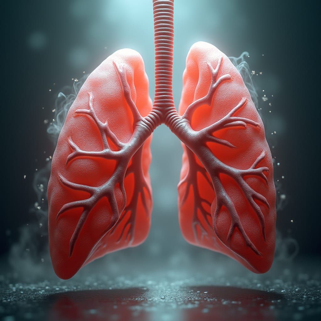 Human Lungs in Metallic Thorax, Dreamlike Sci-Fi Art