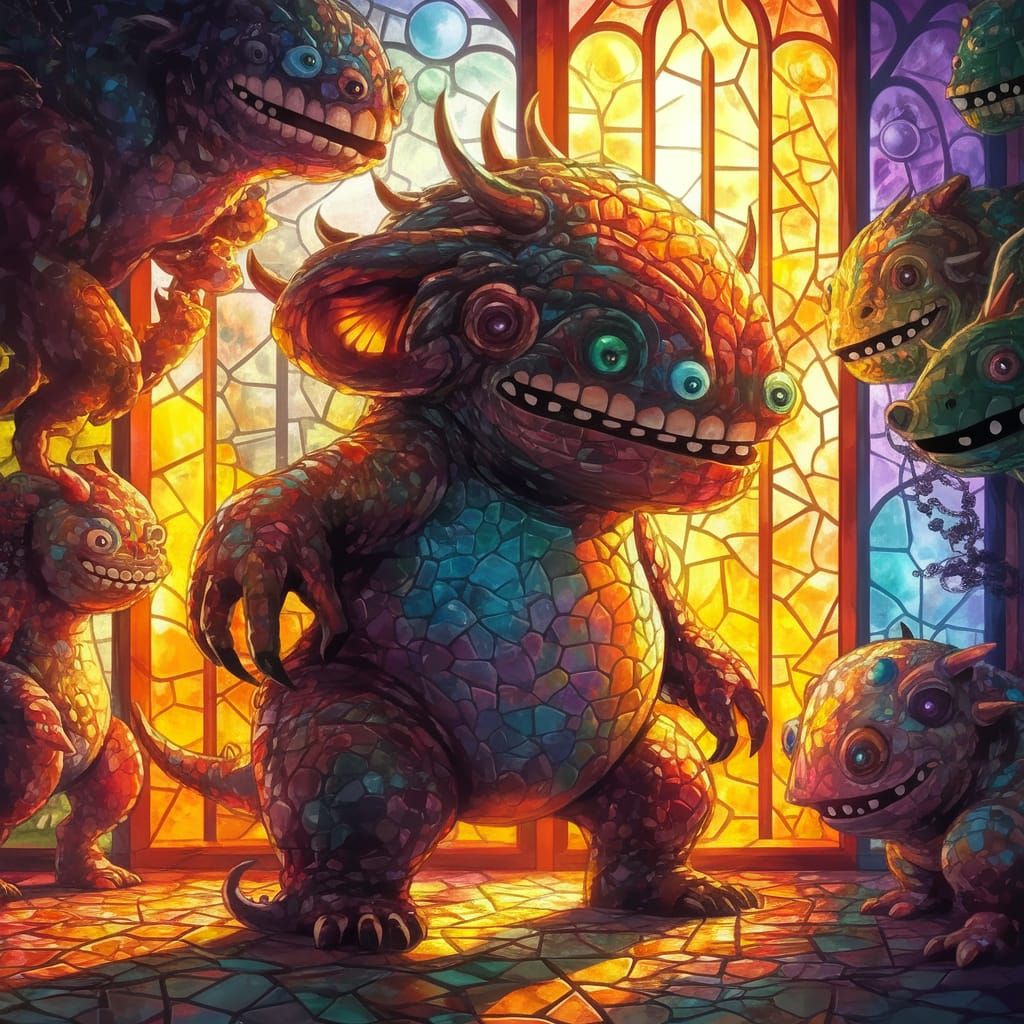 Mythical Creature Mosaic in Vibrant Golden Light