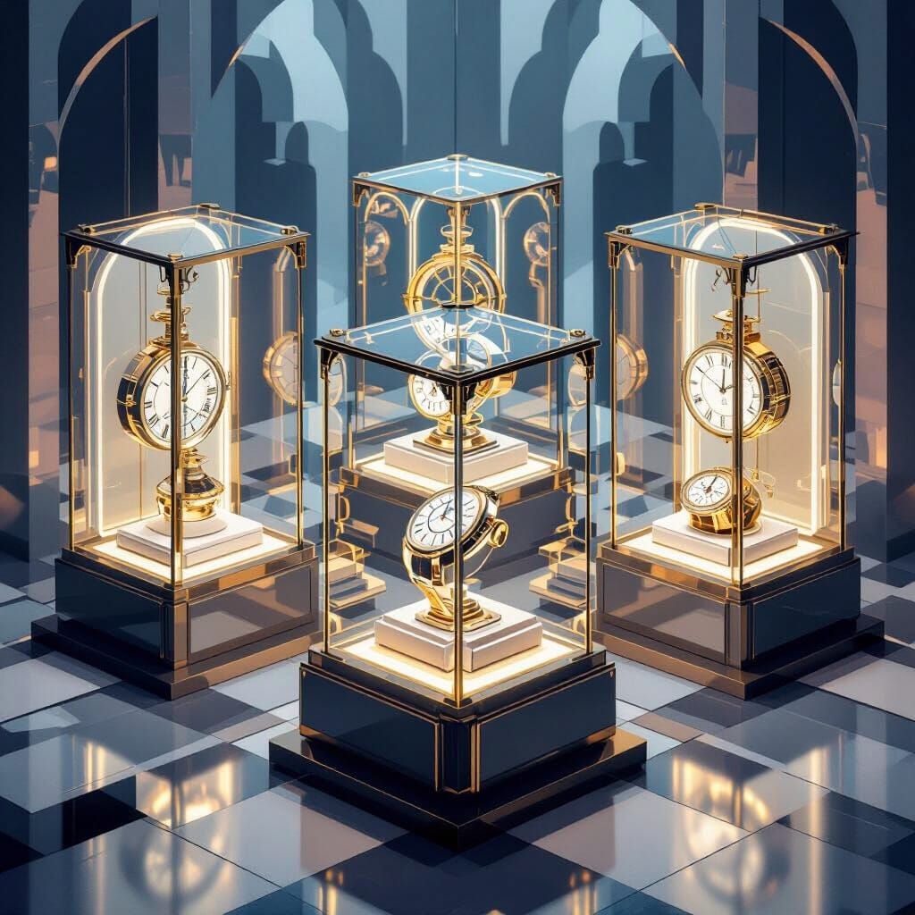 Art Deco Timepieces in Isometric Neo-Cubist Style