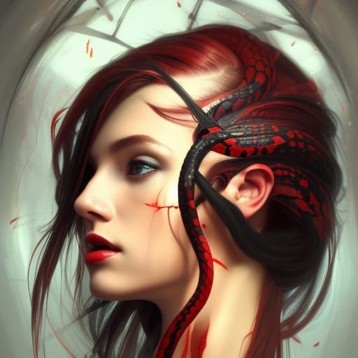 Medusa Portrait in Hyperdetailed Art Nouveau Style