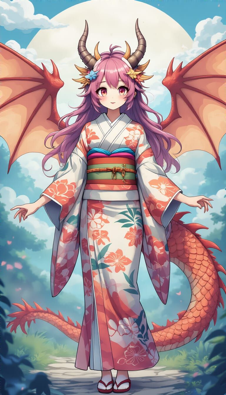 Anime Girl with Dragon Features in Fantasy Setting