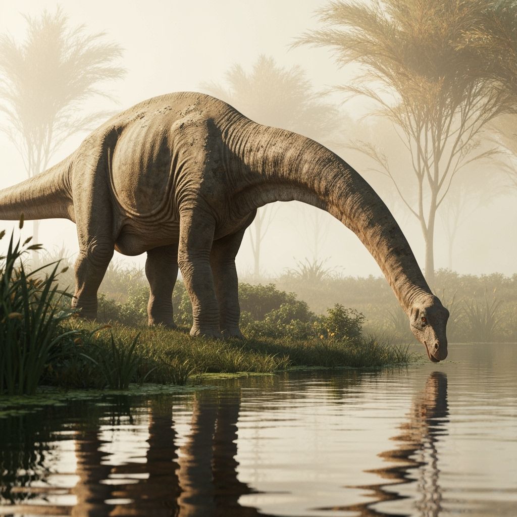 Dinosaur Grazing in Earthy, Surreal Style