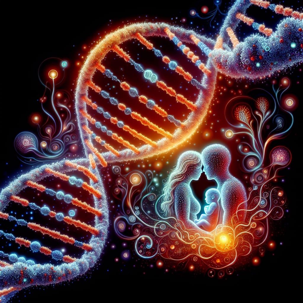 Artistic DNA Helix: Lovers and Their Baby
