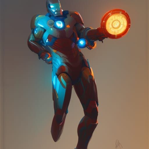 Iron Man Concept Art in Orange and Teal