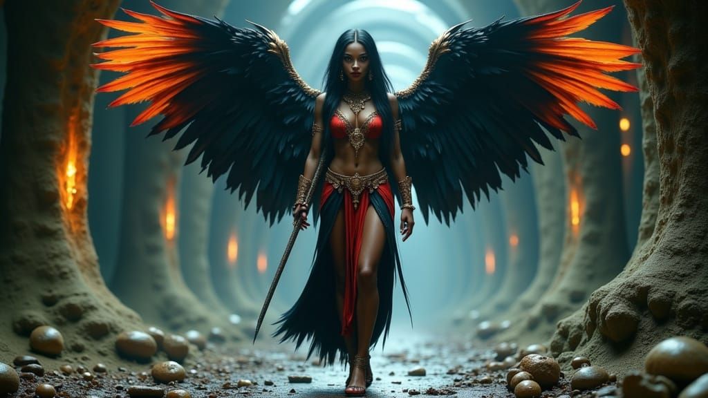 Dark Angel with Ancient Symbolism