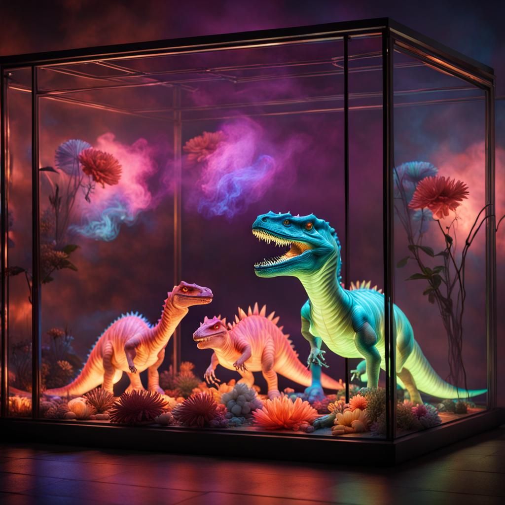 Bioluminescent Dinosaurs in Glass Cages: Organic Punk Style