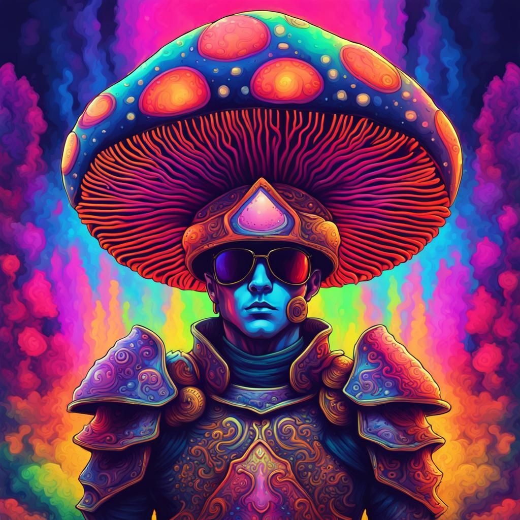 Psychedelic Mushroom Prince in Neon Armor