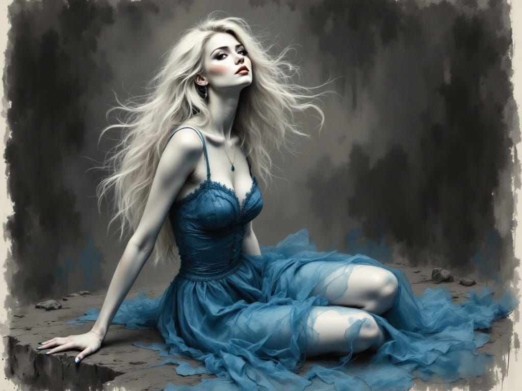 Norse Goddess in Moody Dichromatic Charcoal Style