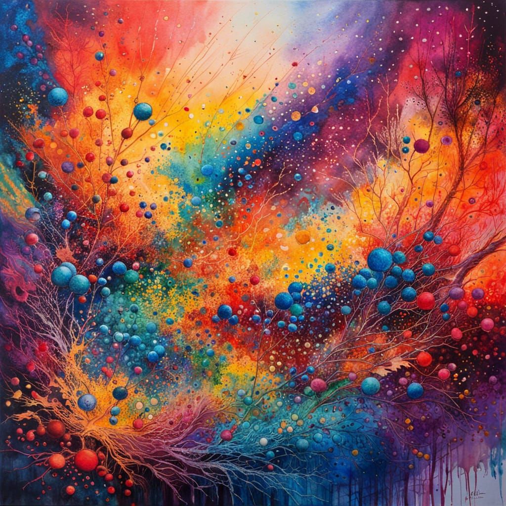 Vibrant Abstract Watercolor Painting in Impressionist Style