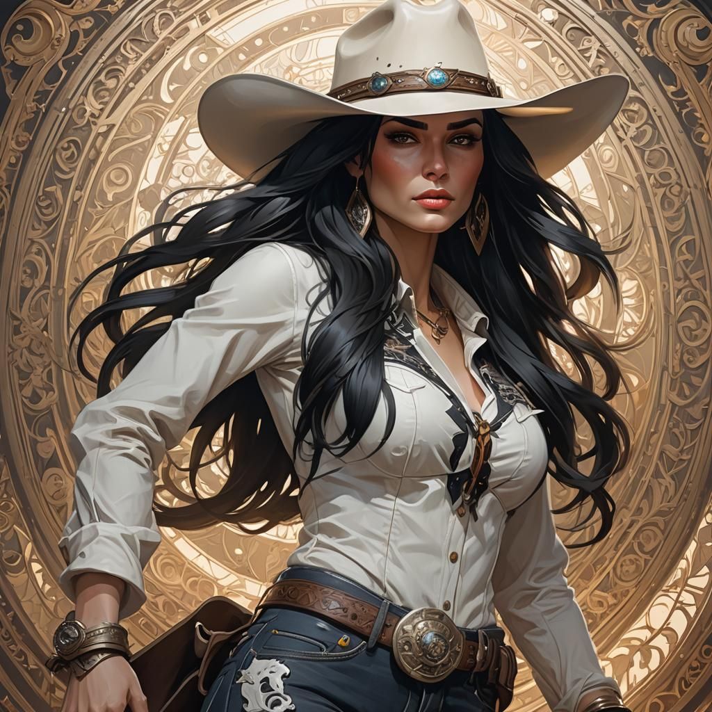 Woman in Cowboy Hat: Hyperdetailed Concept Art