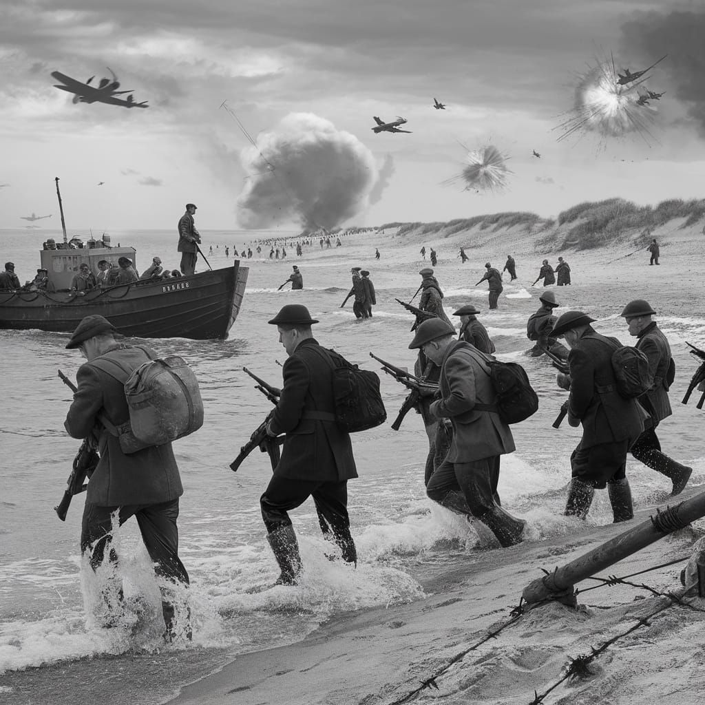 Allied Soldiers Landing on D-Day in WWII Photo