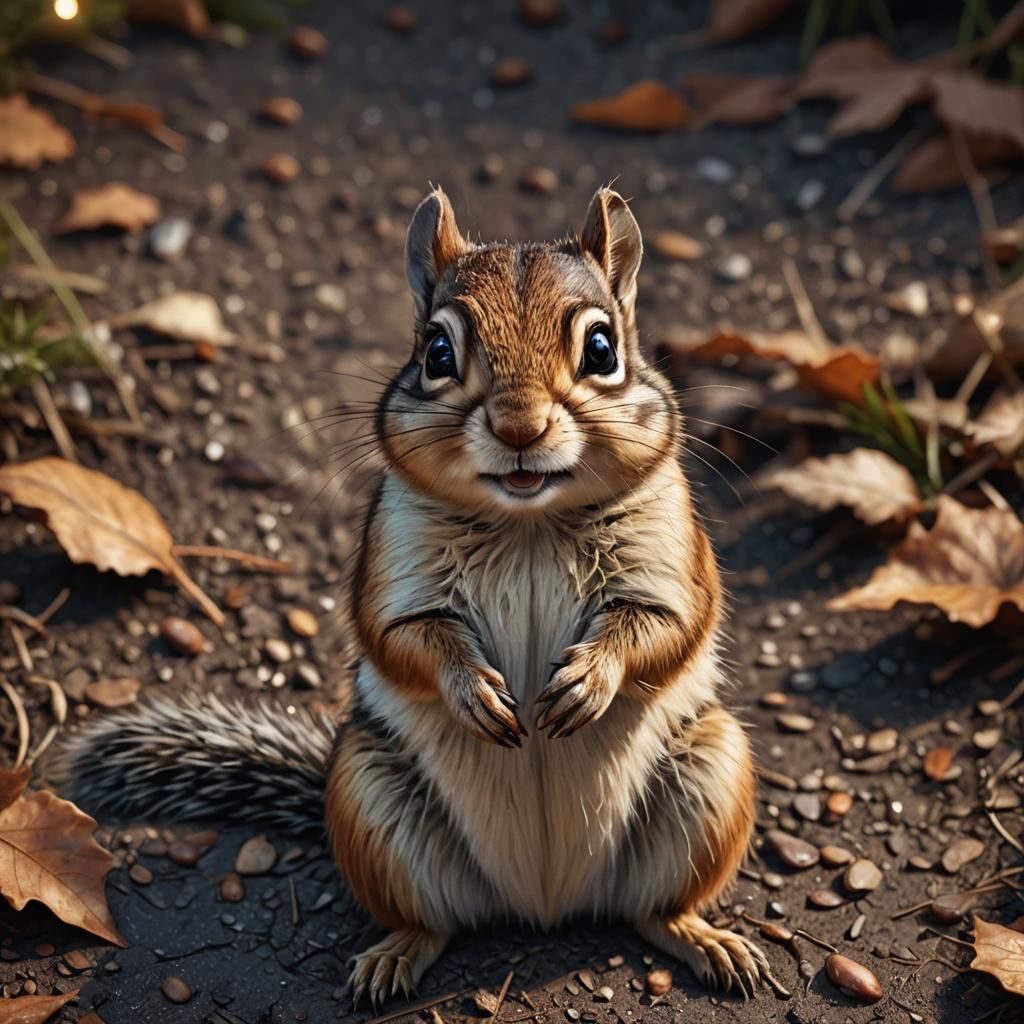 Hyperrealistic Chipmunk Portrait in Forest Setting