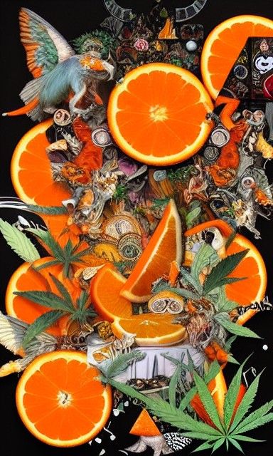 Orange Cannabis Collage: A Hyper-Detailed Scrapbook Page