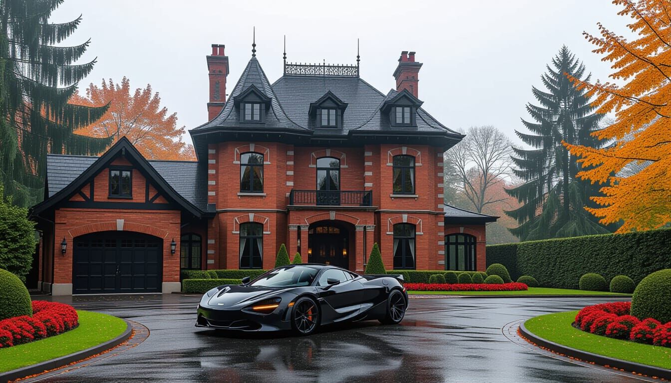 Victorian Chateau with McLaren in Misty Autumn Garden
