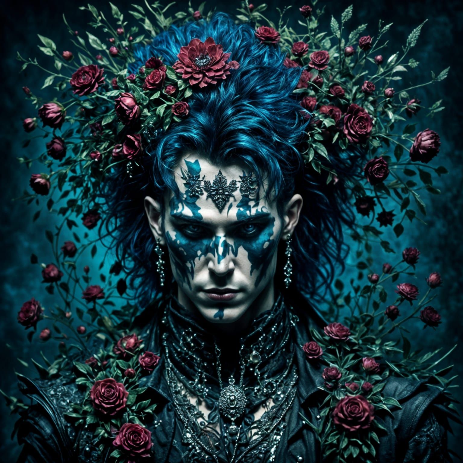Punk Goth Metalhead Portrait in Floral Setting