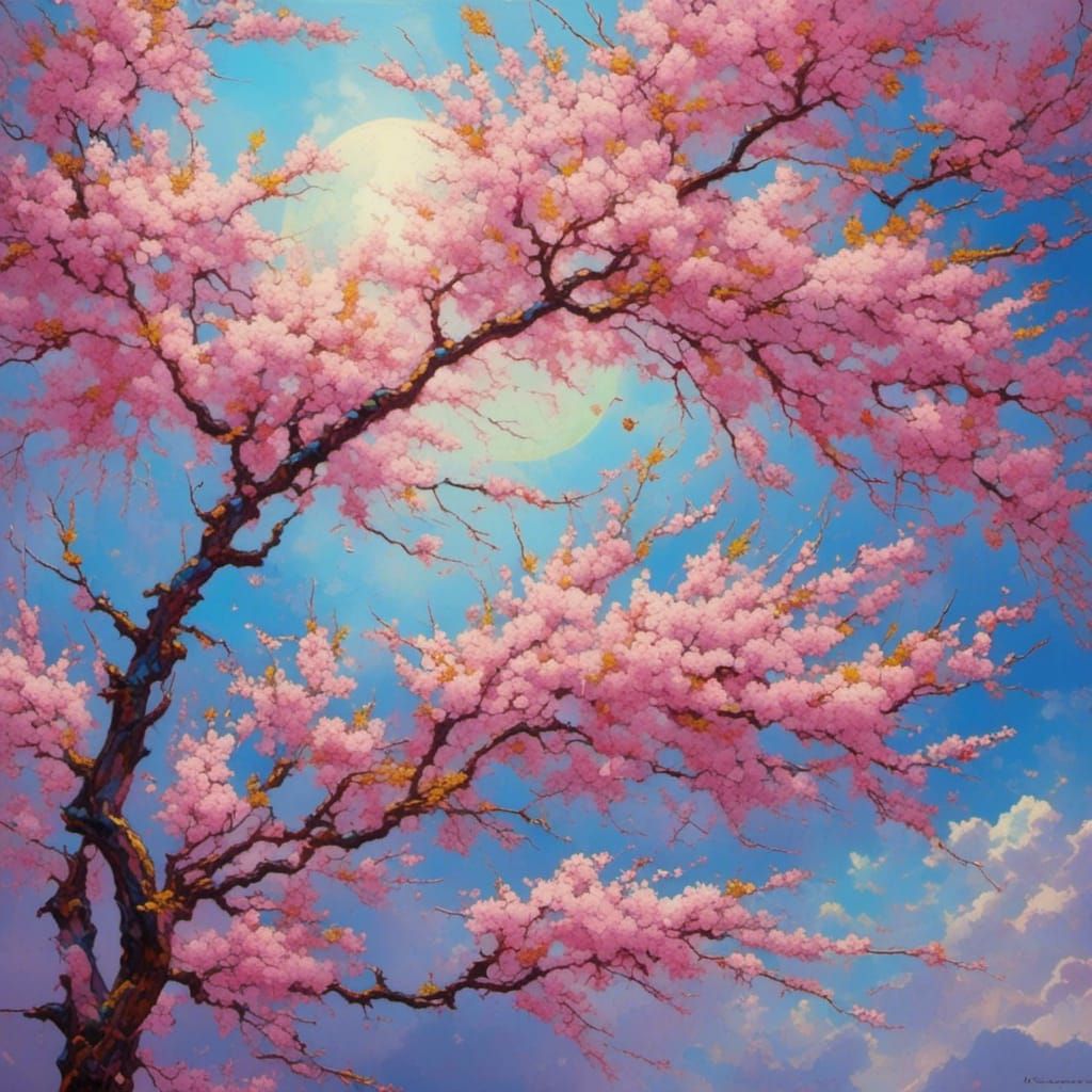 <lora:Impasto Landscapes:1.0> <lora:Enigmatic:1.0> Cherry Bl...